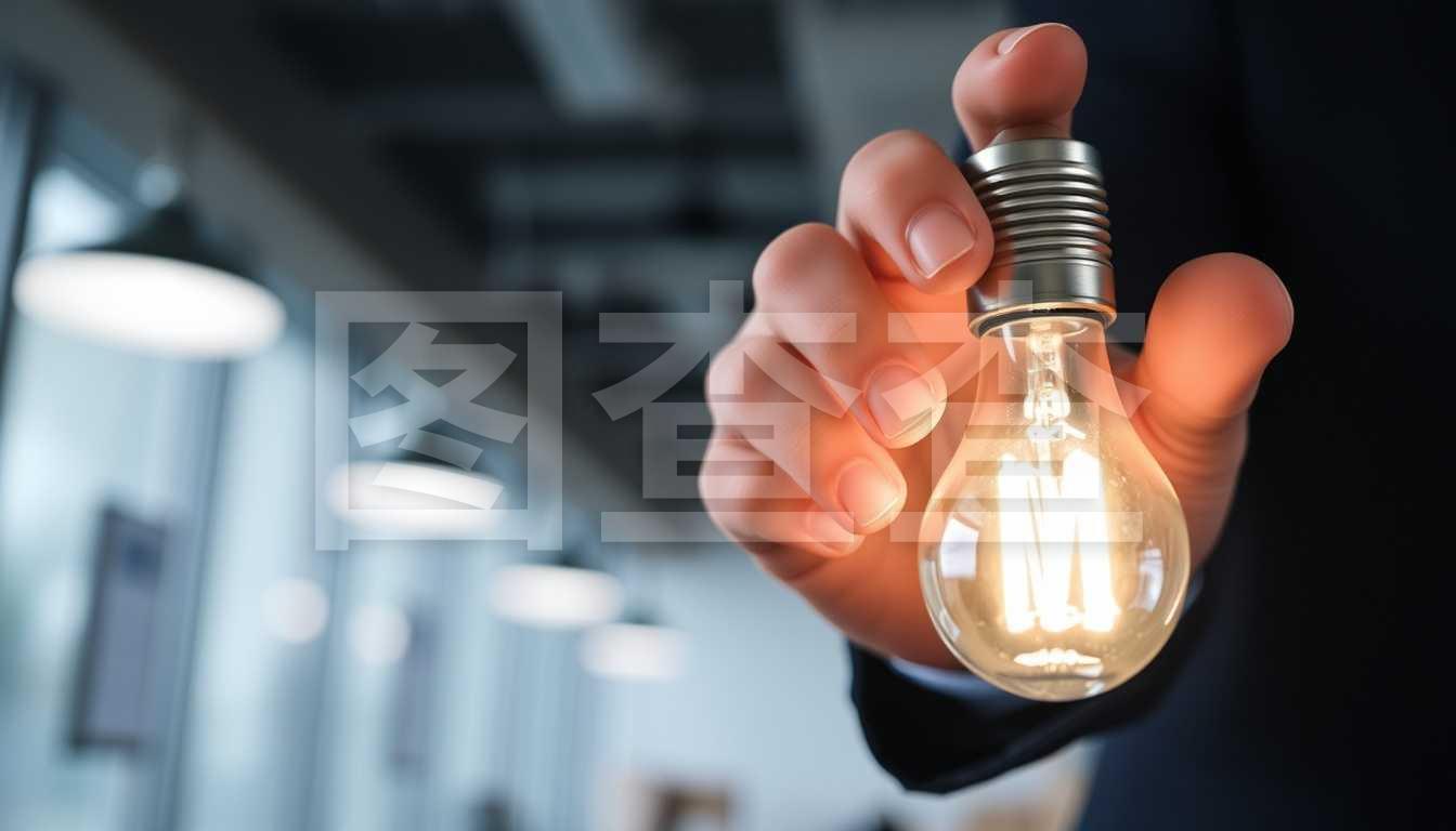 持有照明灯泡的商人