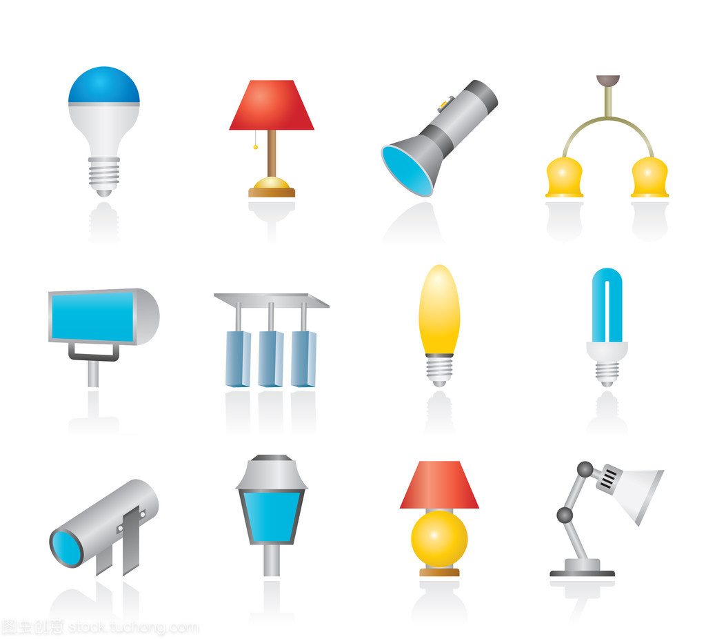 不同类型的照明设备。