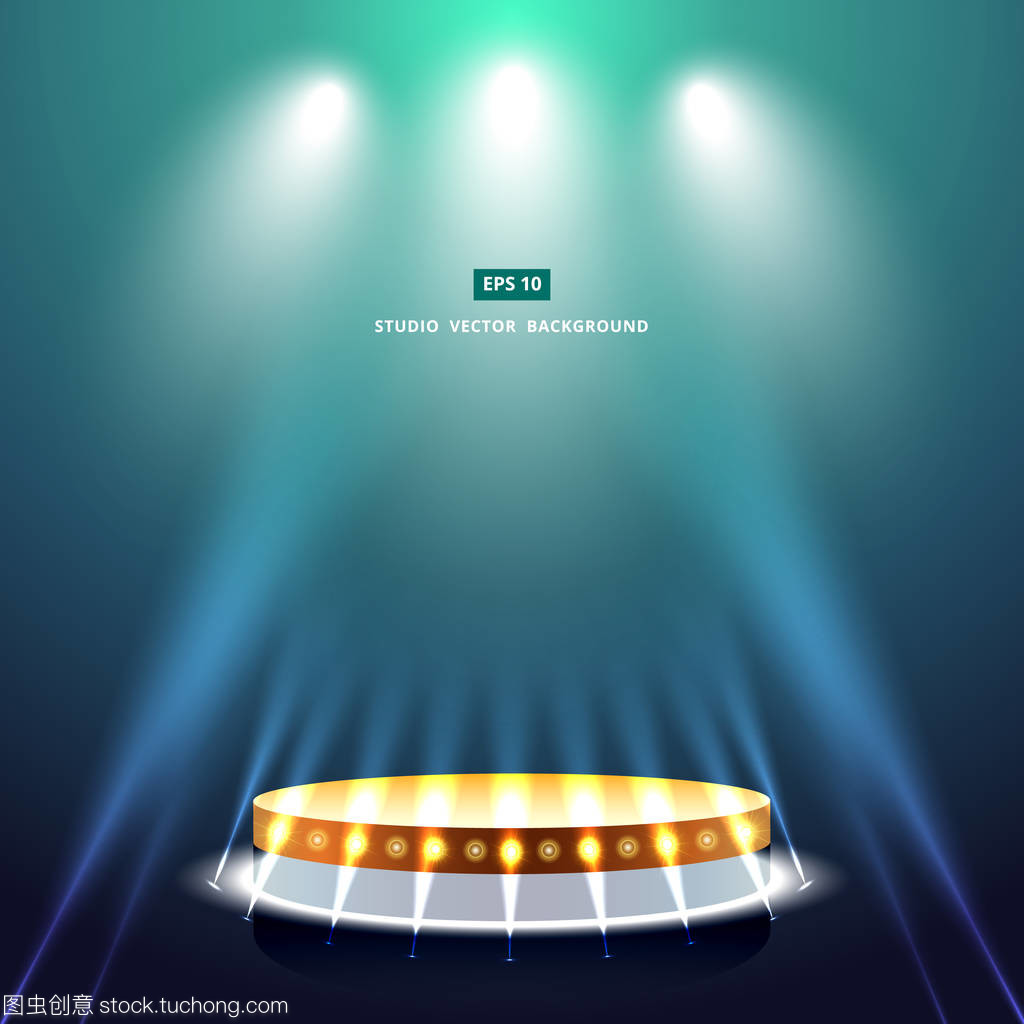 与照明和金登上领奖台舞台工作室绿色背景
