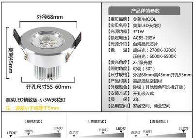 【美莱 led射灯3w 开孔55-60mm 砂银天花灯 外壳套】价格_厂家_图片 -